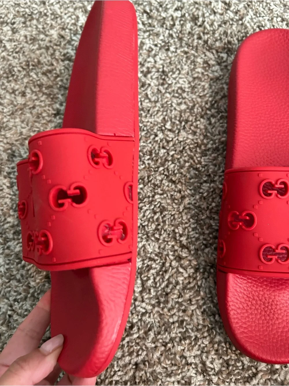 Gucci red rubber slides